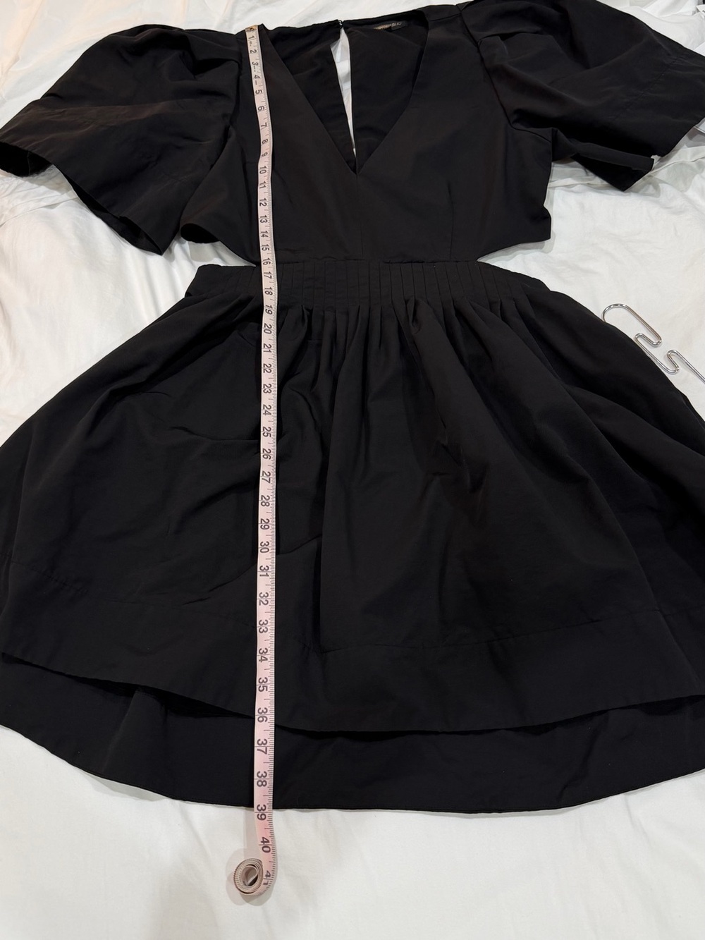 Banana Republic Black Puff-Sleeve V-Neck Mini Dress 14 EUC LBD - Picture 10 of 12